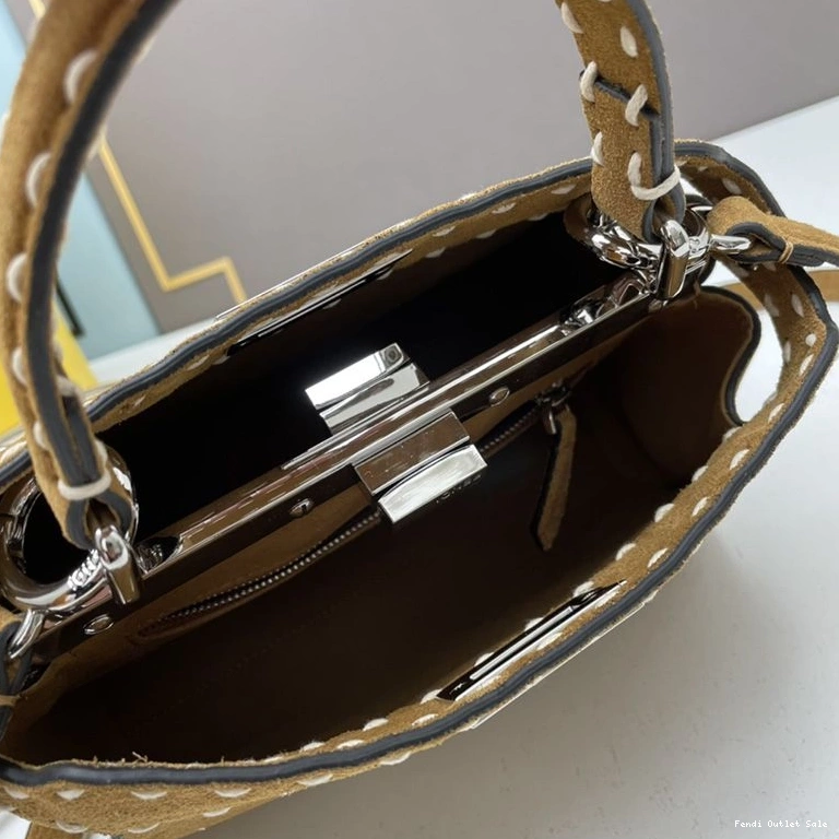 Affordable In Fendi Iconic Stitching Suede Mini Bag Brown Peekaboo 0803